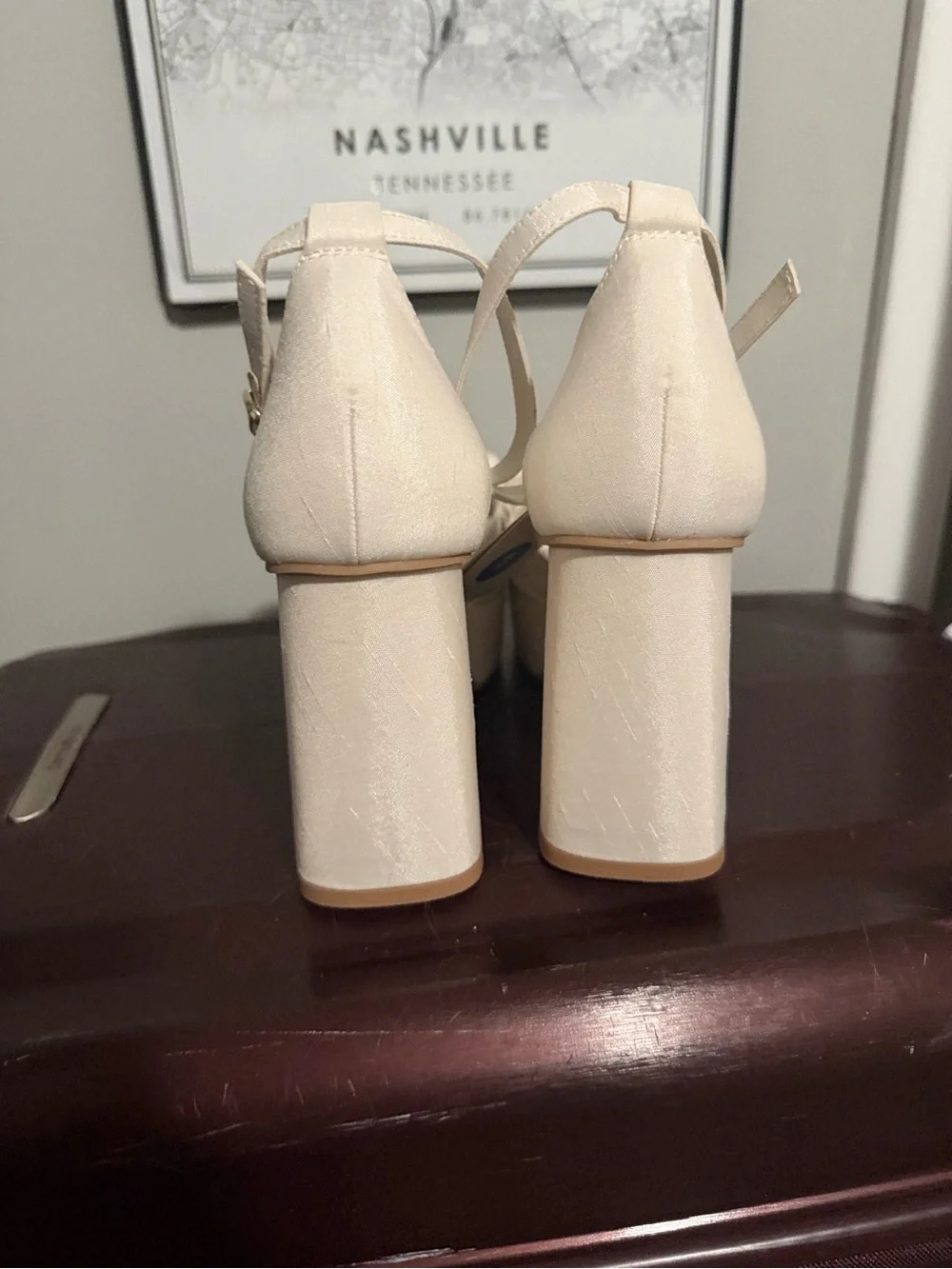 Target Ivory Satin Platform Heels with Bow & Pearl Accent